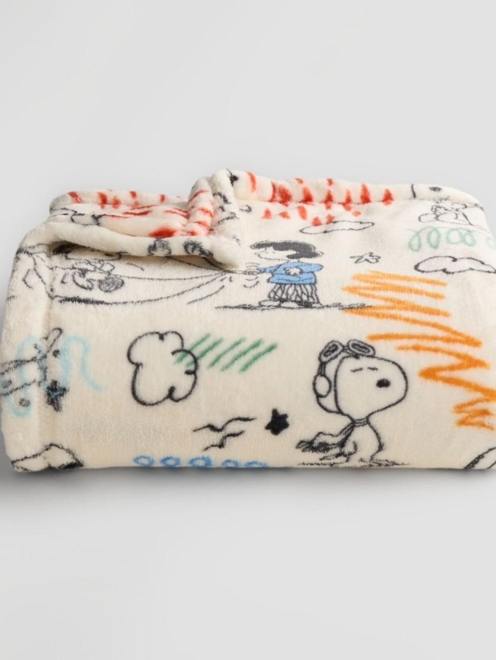 Peanuts Cream Plush Throw Blanket with Multicolor Character Accents